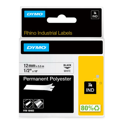 DYMO Rhino 1/2" White Perm Poly Label - 12mm (18483)