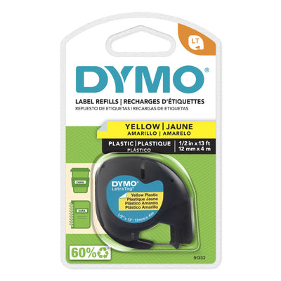 DYMO LetraTag Labeling Tape Black on Yellow, 1/2" x 13-Foot Roll (91332)