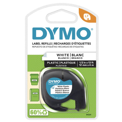 DYMO LT Plastic Labels Black on White 1/2" x 13-Foot Roll (91331)