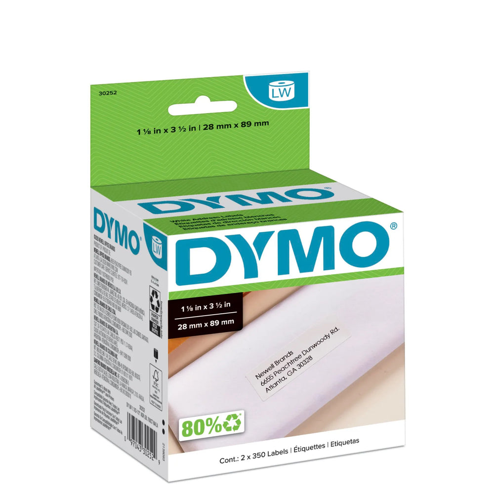 DYMO Authentic LW White Mailing Address Labels, DYMO Labels for LabelWriter Label Printers, 1-1/8" x 3-1/2", 2 Rolls of 