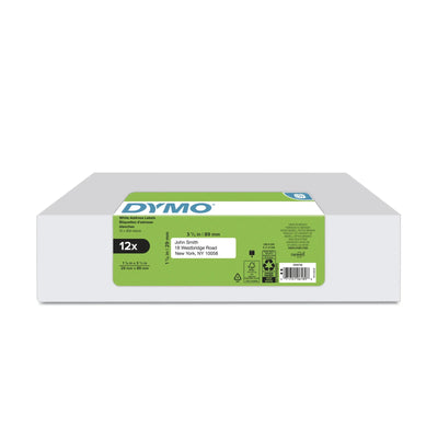 DYMO Authentic LW Mailing Address Labels, White, 1-1/8" x 3-1/2", 12 Rolls (4200 Total) (2050768)