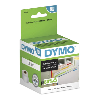 DYMO LW 1-Up File Folder Labels White 9/16" x 3-7/16" 2 Rolls of 130 (260 Total) (30327)