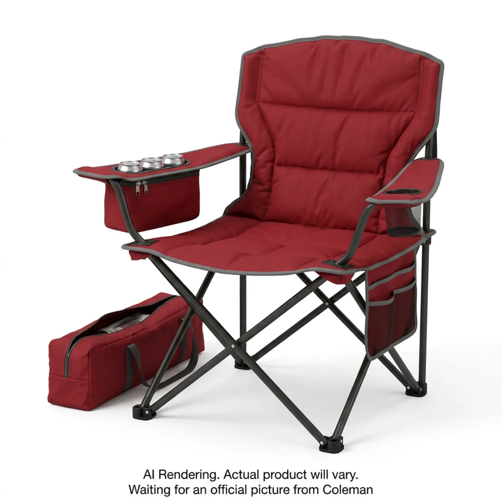 Oversized Quad Chair with Cooler, Holds up to 325 lbs, Red/Grey