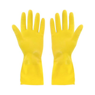 Gants en caoutchouc Globe doublés de flanelle, jaune, petit, manchette prolongée (12 paires) (7769)
