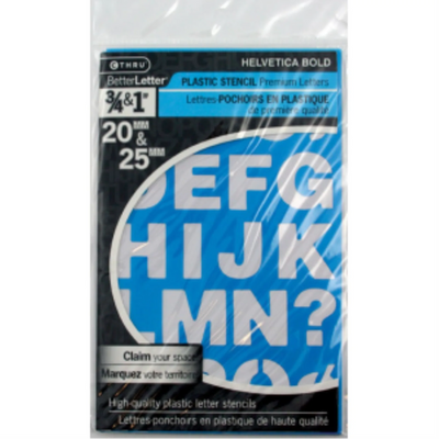 Helvetica Bold Stencil 3/4” and 1”   
Pochoir Helvetica gras de 3/4 po et 1 po, majuscules