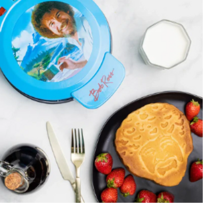Bob Ross "Happy Little Waffles" Toaster & Waffle Maker – Non-Stick Artist Series Appliance