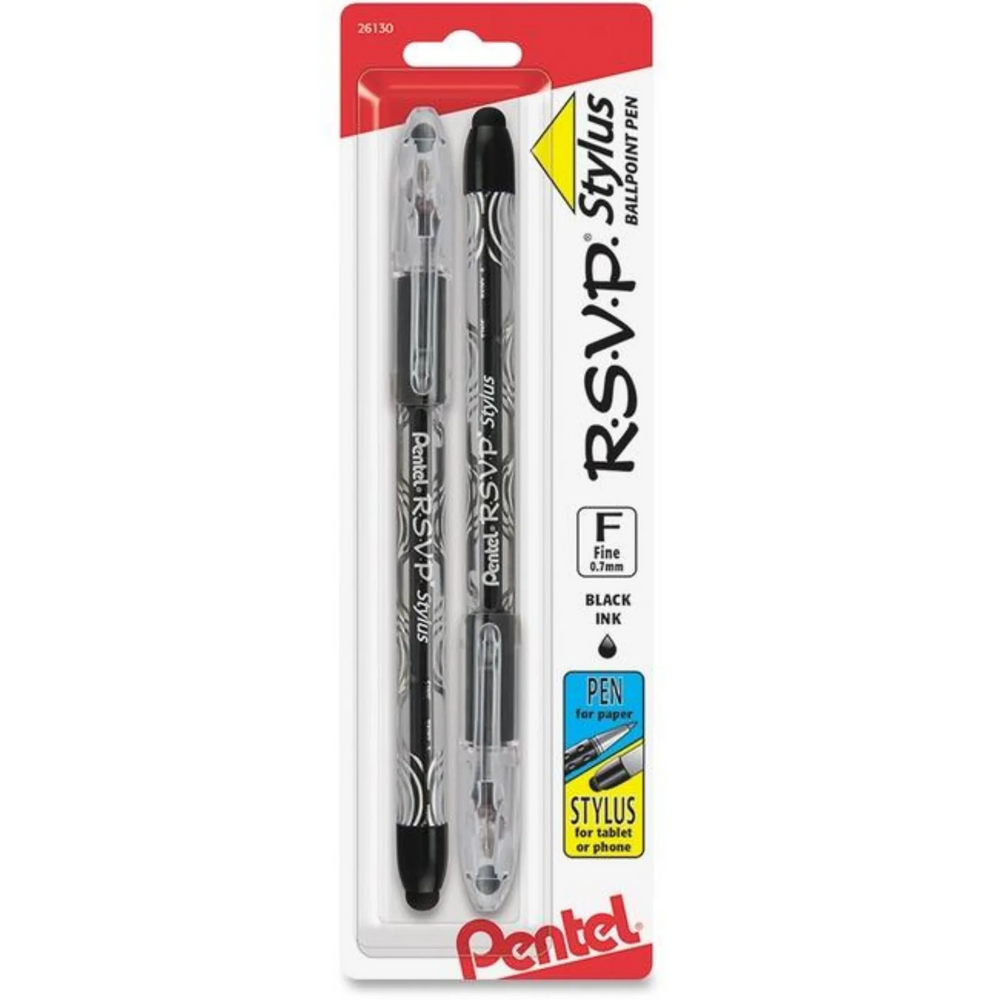 R.S.V.P. Stylus Ballpoint Pen, (0.7mm), Black Ink, 2PC Pack
