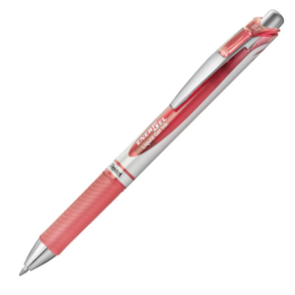 EnerGel Retractable Gel Roller, (0.7mm) Metal Tip, Coral Pink Ink