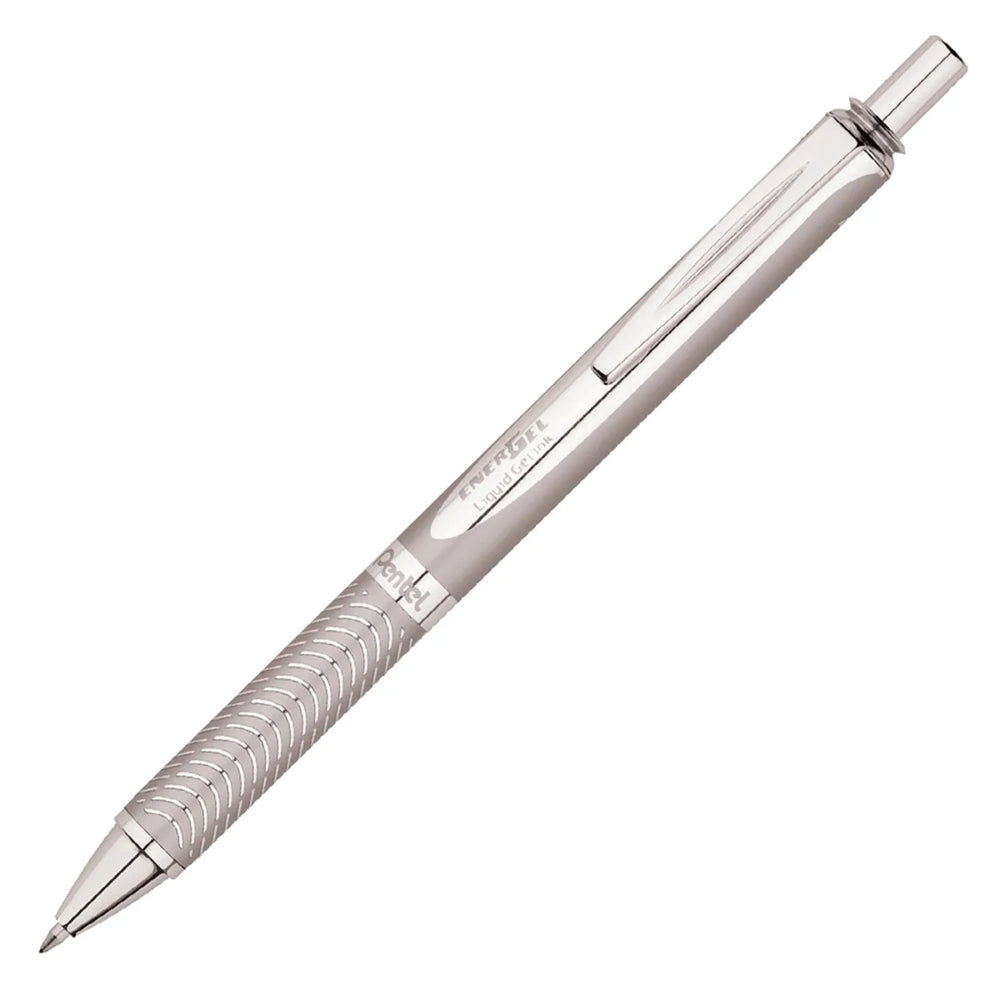 EnerGel Alloy Retractable Liquid Gel Pen, (0.7mm) Metal Tip, Silver Barrel, Black Ink