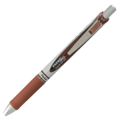 EnerGel Retractable Gel Roller, (0.7mm) Metal Tip, Brown Ink
