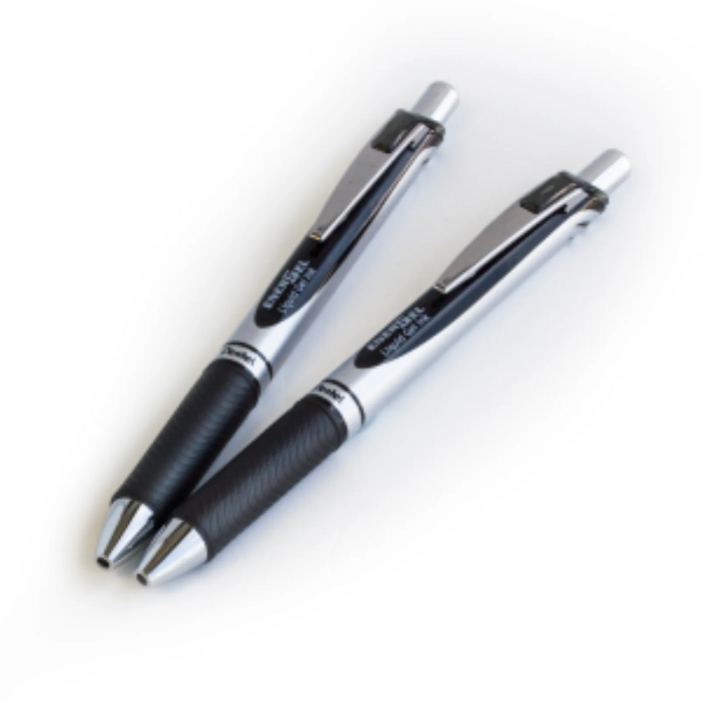 EnerGel Retractable Gel Roller, (0.7mm) Metal Tip, Black Ink, 2PC Pack