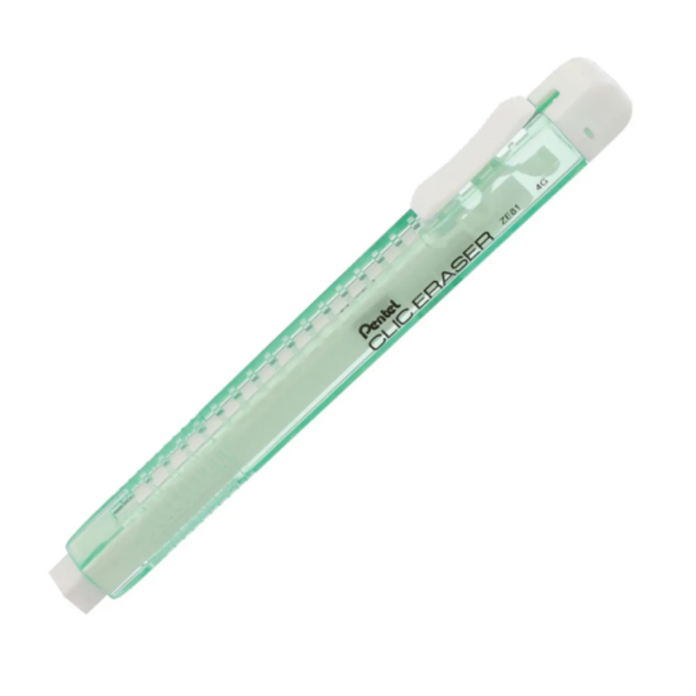 Pentel CLIC ERASER, Rectangular Retractable Eraser, Green Transparent Barrel