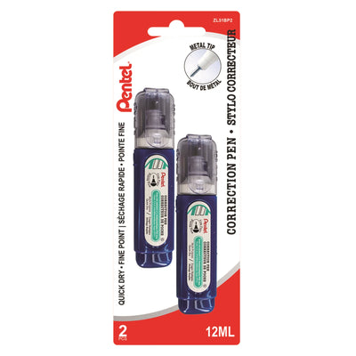 Stylo de correction à pointe fine (12 ml) Paquet de 2, encre de correction blanche