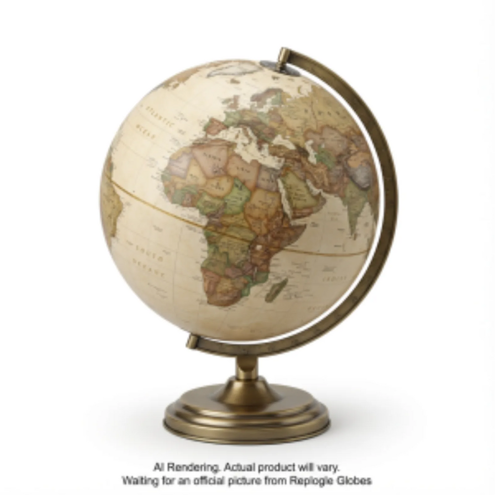 National Geographic Grosvenor 12"/30Cm Diameter Antique Parchment Ocean Desk Globe With Metal Base And Semi- Meridian (E