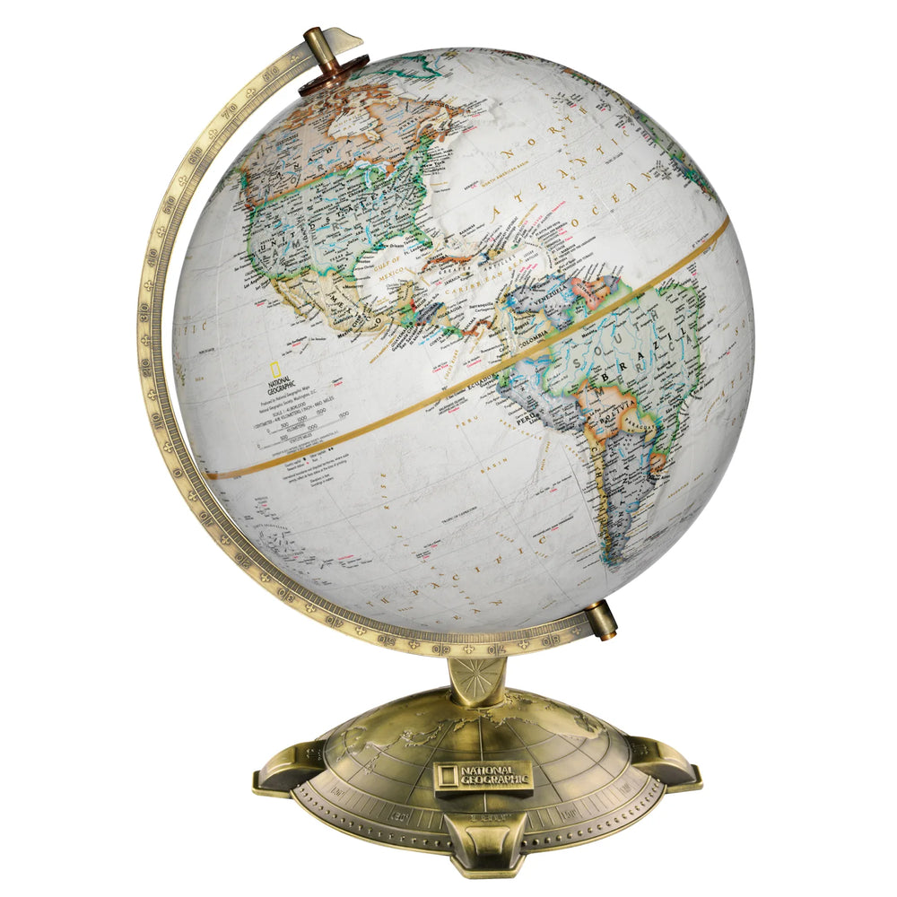 National Geographic Allamson 12"/30Cm Diameter Antique Parchment Ocean Desk Globe With Die-Cast Base And Semi- Meridian 