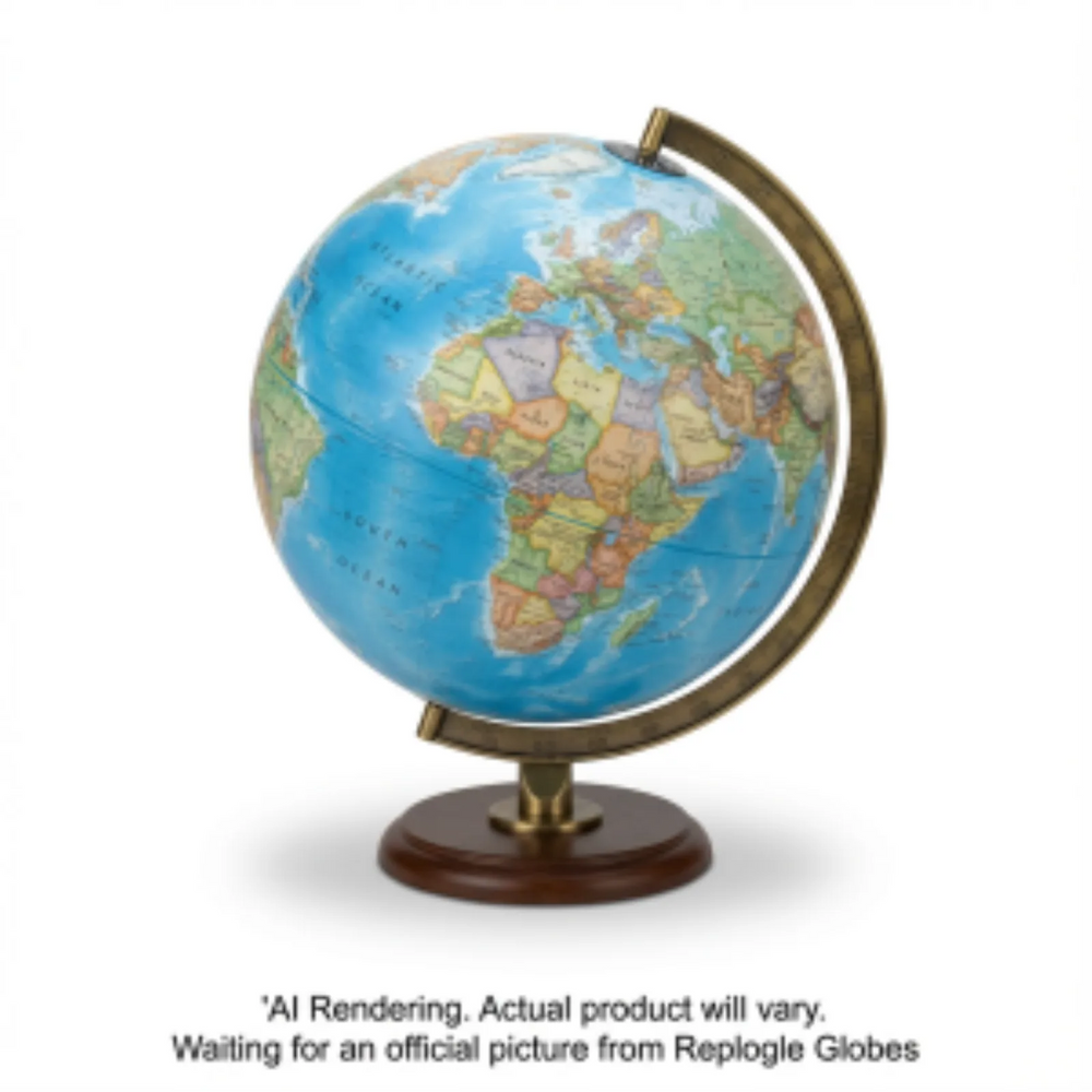 Replogle Globes 12" National Geographic Hudson Desk Globe – Blue Ocean with Walnut-Finished Hardwood Base