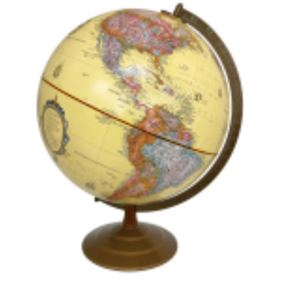 Globe terrestre Globemaster 12"/30cm de diamètre, style antique, avec base en métal et demi-méridien