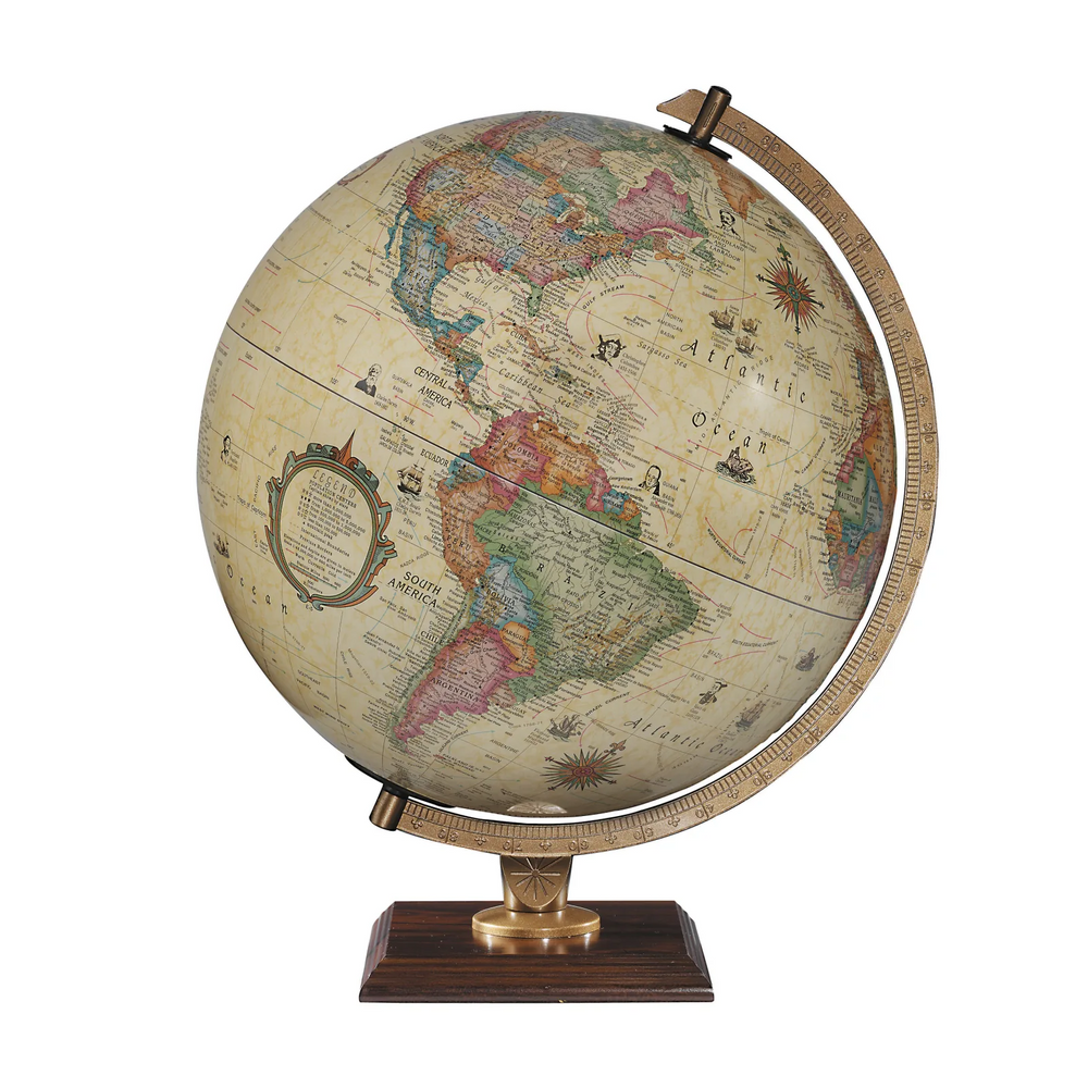 Carlyle 12"/30cm Diameter Antique Ocean Illuminated Desk Globe (English)