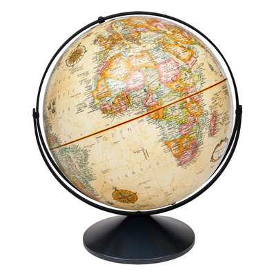 Globe antique Eureka de 16 po/40,5 cm de diamètre, Océan Antique, avec méridien complet en métal noir et base en métal (français)