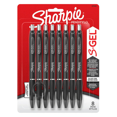 Sharpie 2105284 S-Gel Pens – High-Performance 0.7mm Medium Point, Black Ink, 8 Count Pack