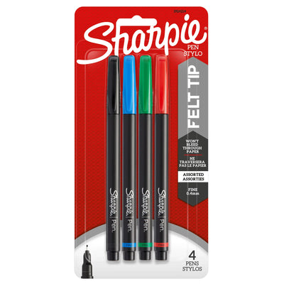 Sharpie Felt Tip Pens Fine Point (0.4 mm), Assorted Colours, 4 Count (1924214)