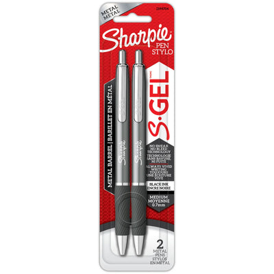 Sharpie S-Gel, Stylos Gel, Corps Métallique Élégant, Corps en Bronze, Pointe Moyenne (0,7 mm), Encre Noire, Paq. de 2