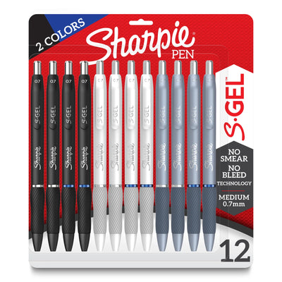 Sharpie S-Gel, Stylos Gel, Pointe Moyenne (0,7 mm), Stylos à Encre Gel Noire et Bleue, Paquet de 12