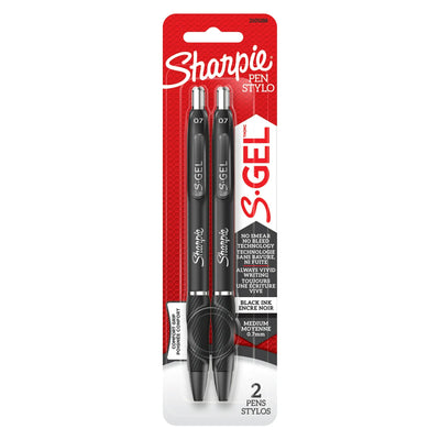Sharpie S-Gel, Stylo Gel, Pointe Moyenne (0,7 mm), Encre Noire, Paquet de 2 – Écriture Haute Performance Sans Bavures ni Transfert