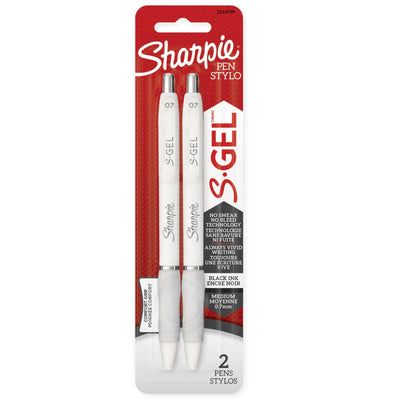 Sharpie S-Gel, Stylos Gel, Pointe Moyenne (0,7 mm), Corps Blanc Perle, Stylos à Encre Gel Noire, Paq. de 2