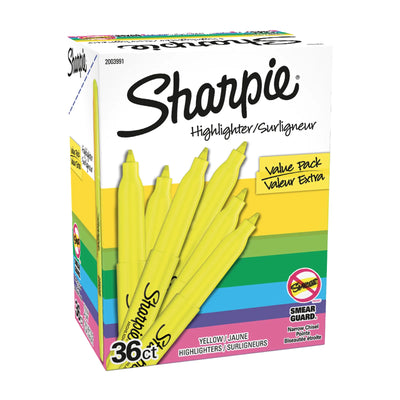 Surligneurs Sharpie de poche, pointe biseautée étroite, jaune, 36 unités