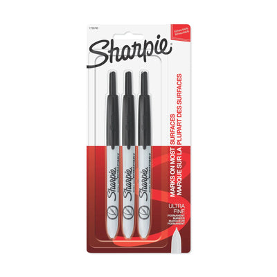 Marqueurs permanents rétractables Sharpie, pointe ultra-fine, noir, 3 unités