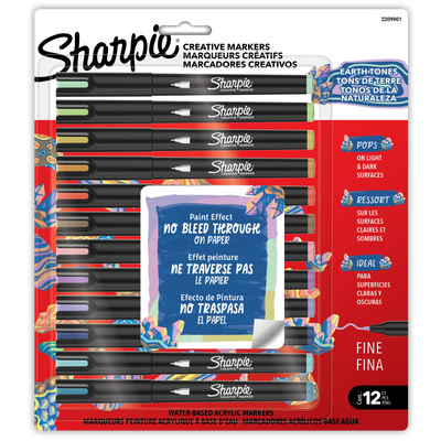 Marqueurs Créatifs Sharpie, Tons Terreux, Marqueurs Peinture Acrylique à Base d'Eau, Pointe Fine, Paquet de 12