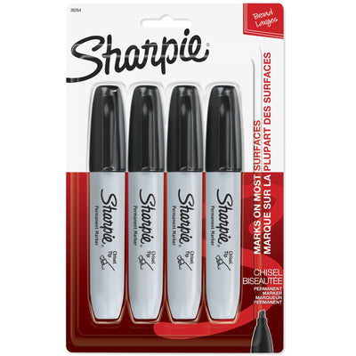 Marqueurs permanents Sharpie, pointe biseautée, noir, 4 unités