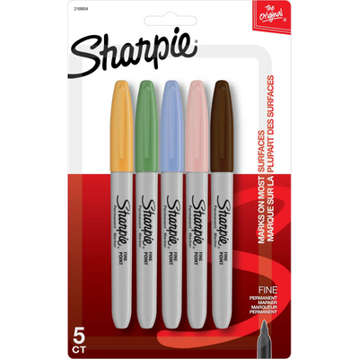 Marqueurs permanents Sharpie, pointe fine, couleurs assorties, 5 unités