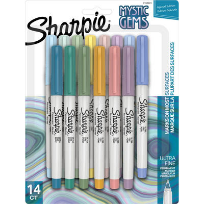 Marqueurs Permanents Sharpie, Édition Spéciale Mystic Gem, Pointe Ultra Fine, Couleurs Assorties, Paquet de 14