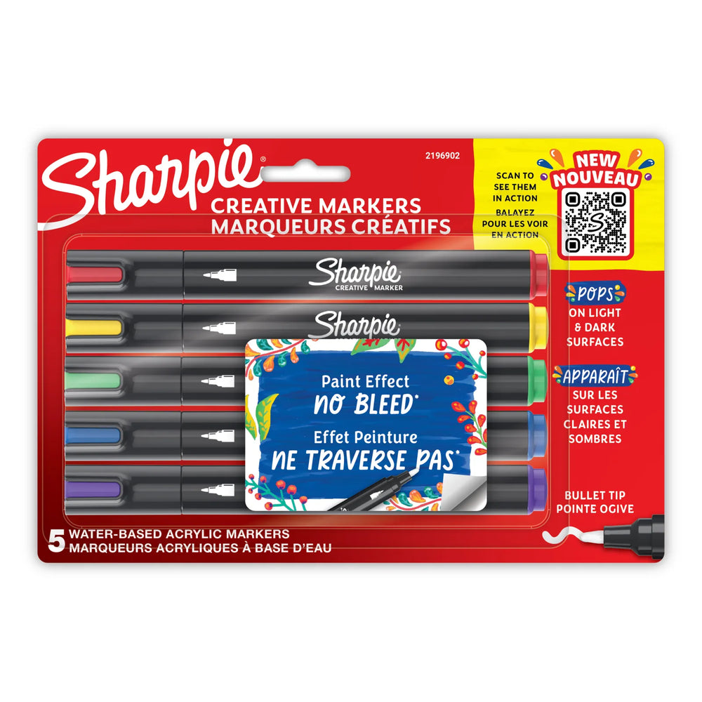 Sharpie Creative Markers, Water-Based Acrylic Markers, Bullet Tip, Assorted Colours, 5 Count