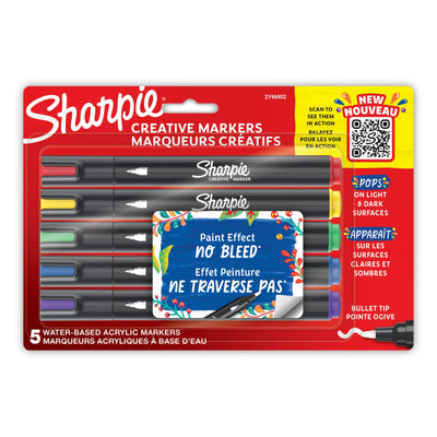 Marqueurs Créatifs Sharpie, Marqueurs Acryliques à Base d'Eau, Pointe Balaise, Couleurs Assorties, 5个