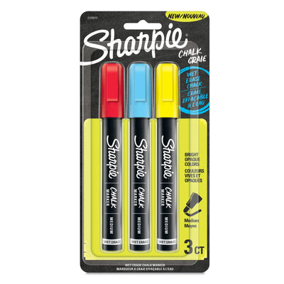Marqueurs Craie Sharpie, Effaçables à l'eau, Couleurs Assorties, Paquet de 3
