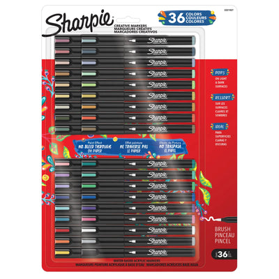 Ensemble varié de Marqueurs Créatifs Sharpie, Marqueurs de Peinture Acrylique à Base d'Eau, Pointe Pinceau, Assortiment, 36 Unités