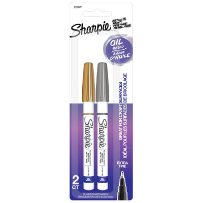 Marqueurs à peinture à base d'huile Sharpie, pointe extra-fine, or et argent métalliques, 2 unités