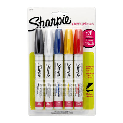 Marqueurs à peinture à base d'huile Sharpie, pointe moyenne, couleurs assorties, 5 unités