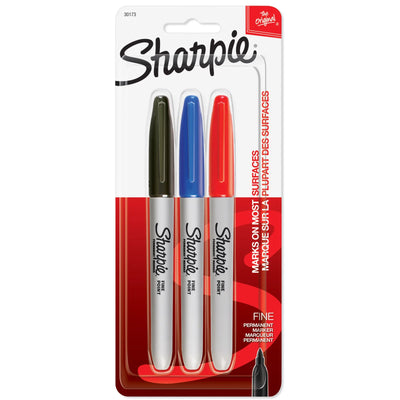 Marqueurs permanents Sharpie, pointe fine, couleurs assorties, 3 unités