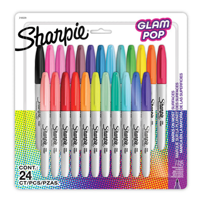 Marqueurs Permanents Sharpie Glam Pop, Pointe Fine, Couleurs Assorties, Paquet de 24