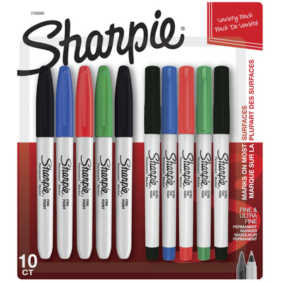 Sharpie Permanent Markers, Fine and Ultra-Fine Points, Assorted, 10 Count