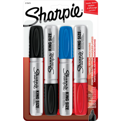 Sharpie King Size Permanent Markers, Chisel Tip, Assorted, 4/Pack