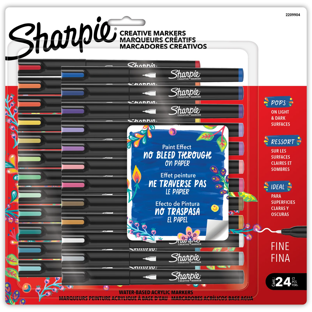 Sharpie Creative Markers Variety Pack, Water-Based Acrylic Paint Markers, Fine Tip, Assorted, 24 Count