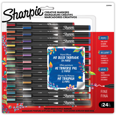 Ensemble varié de marqueurs créatifs Sharpie, marqueurs de peinture acrylique à base d'eau, pointe fine, assortis, 24 couleurs