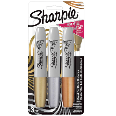 Sharpie Metallic Permanent Markers, Chisel Tip, Assorted Colours, 3 Count