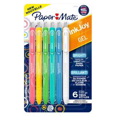 Stylos Gel Paper Mate InkJoy Couleurs Vives, Pointe Moyenne (0,7 mm), Rétractables, Assortiment de Couleurs Plus Vives, 6 Unités