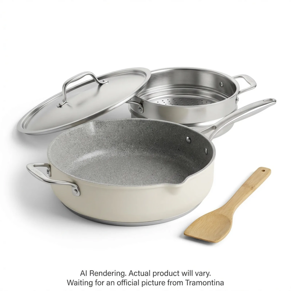 Tramontina All In One Plus Pan 5 Qt Aluminum Ceramic Nonstick 4 Pc Cookware Set, Sea Salt
